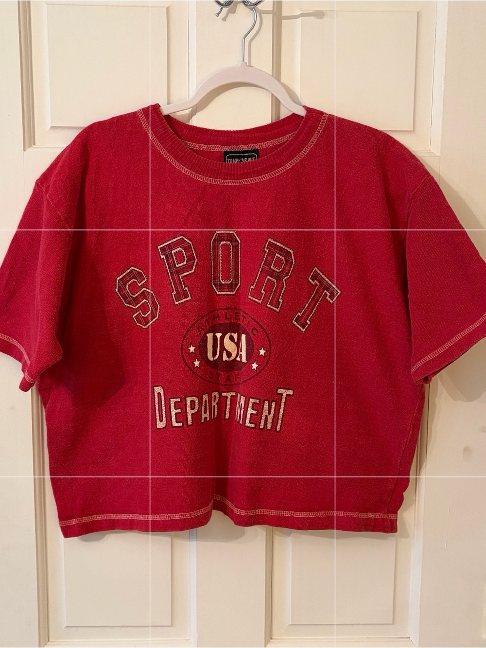 Vintage 90s Tompkins Ave Red Cropped Graphic T-Shirt. "Sport Department" USA